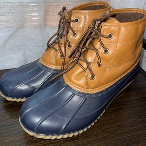 Navy and Tan Duck Boots